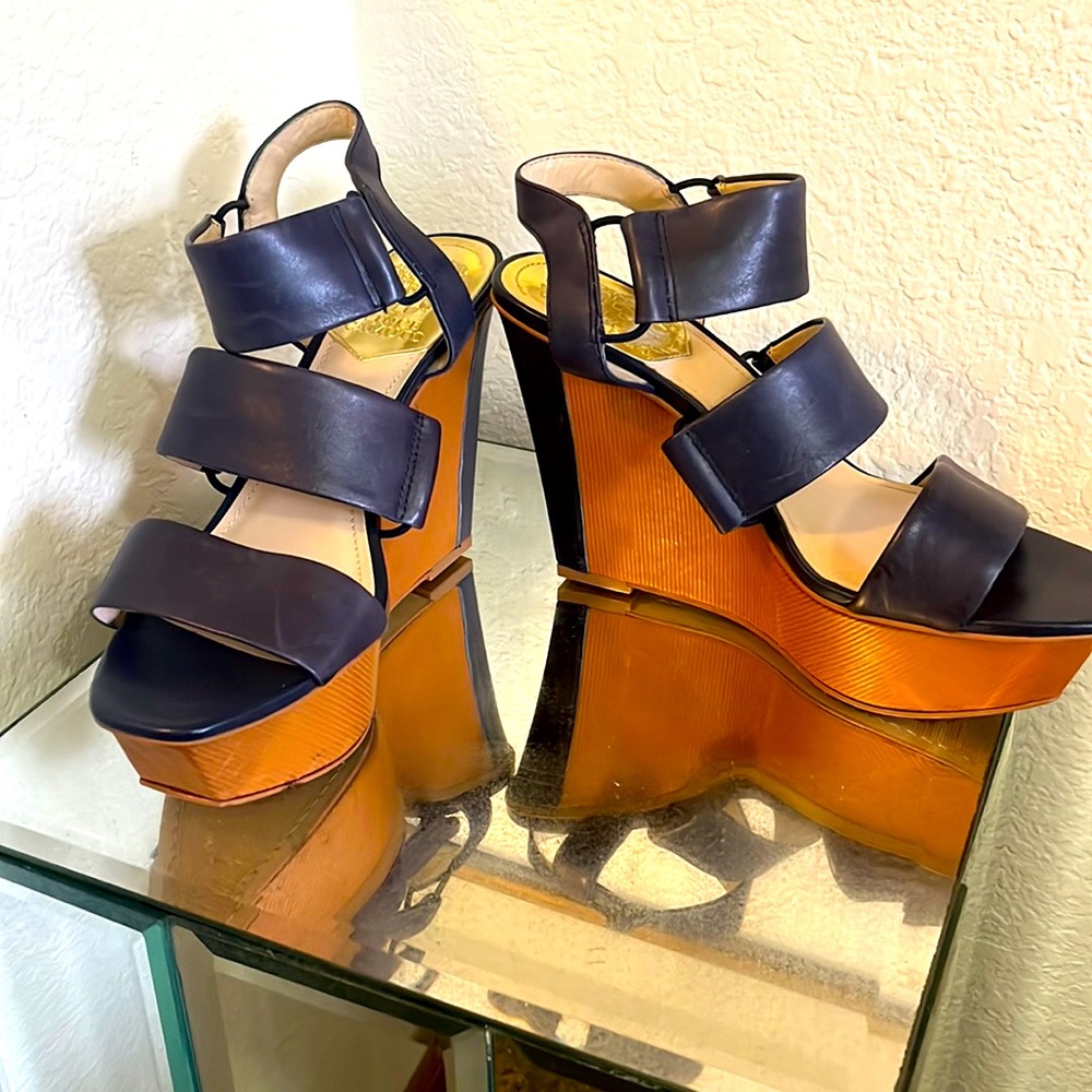 Vince Camuto Navy Wedge Sandals
